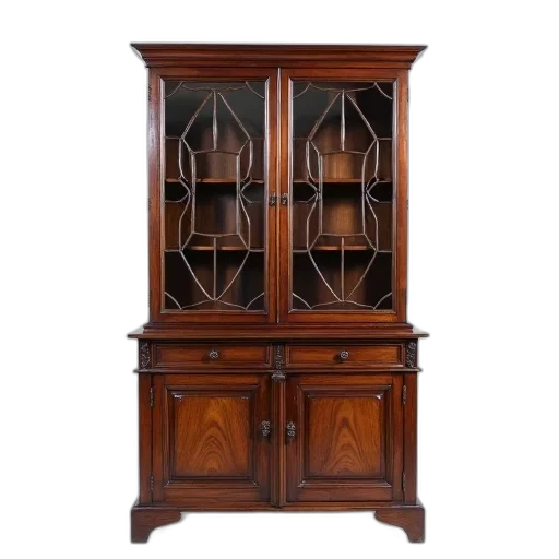 furniture, classic, wooden, cabinet, dark, finish, intricate, glass transparent PNG cut-out