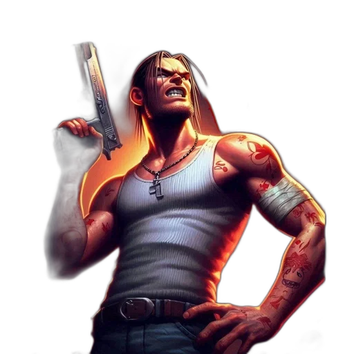 weapon, comic book art, concept art, cyberpunk, fantasy art, muscular, man, long transparent PNG cut-out
