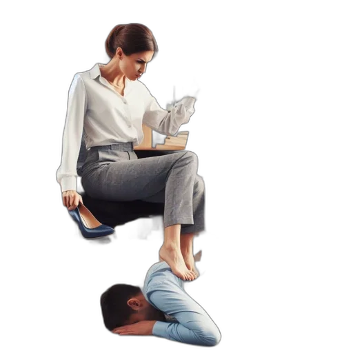 furniture, staff, shoes, concept art, photorealistic, office, scene, features transparent PNG cut-out