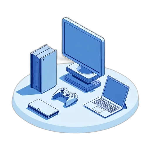 3d render, pixel art, blue, stylized, illustration, various, electronic, devices transparent PNG cut-out
