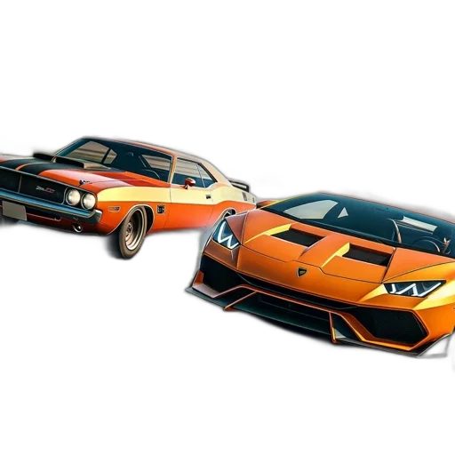 car, 3d render, concept art, photorealistic, fantasy art, golden, two, contrasting transparent PNG cut-out