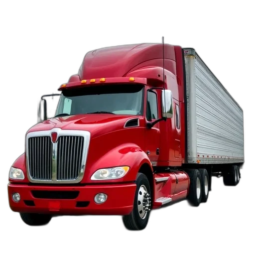 photorealistic, red, semi-truck, white, trailer, parked, gravel, surface transparent PNG cut-out