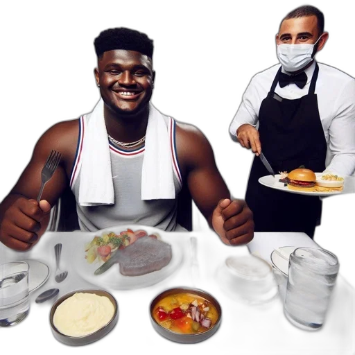 food, concept art, pixel art, cartoon, two, men, one, preparing transparent PNG cut-out