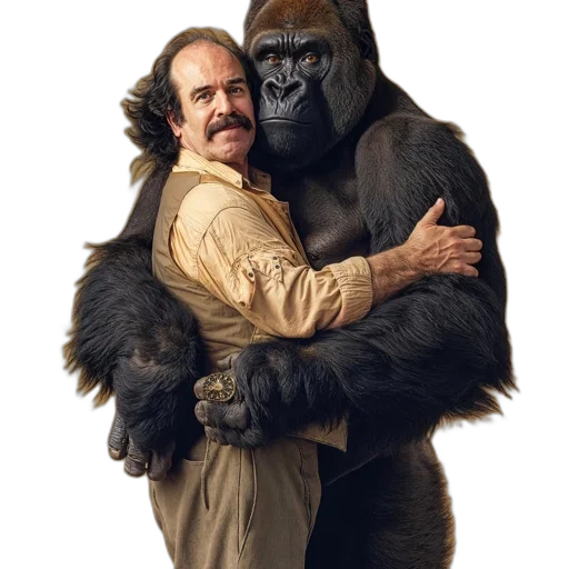 animal, man, mustache, long, hair, holds, small, object transparent PNG cut-out