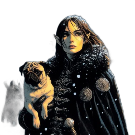comic book art, concept art, fantasy art, photorealistic, snow, dark, female, elf transparent PNG cut-out