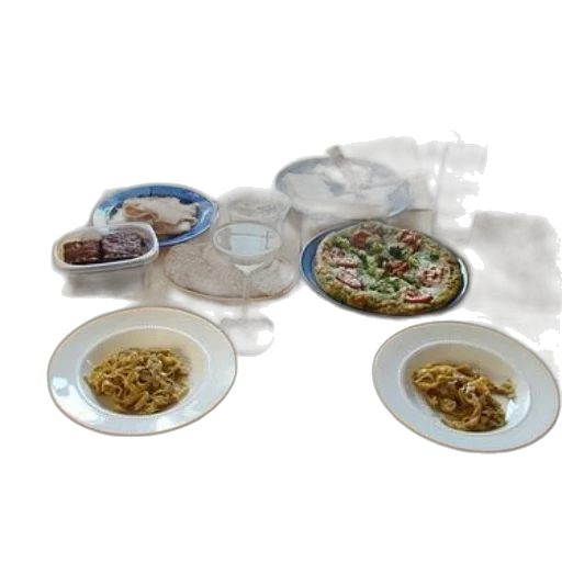 food, table, set, plates, pasta, crackers, cheese, pizza transparent PNG cut-out