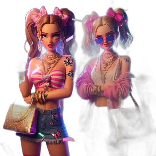 concept art, 3d render, fantasy art, cartoon, pastel, neon, colorful, two transparent PNG cut-out