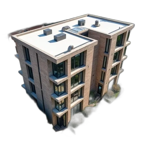 building, 3d render, photorealistic, concept art, aerial, view, modern, apartment transparent PNG cut-out