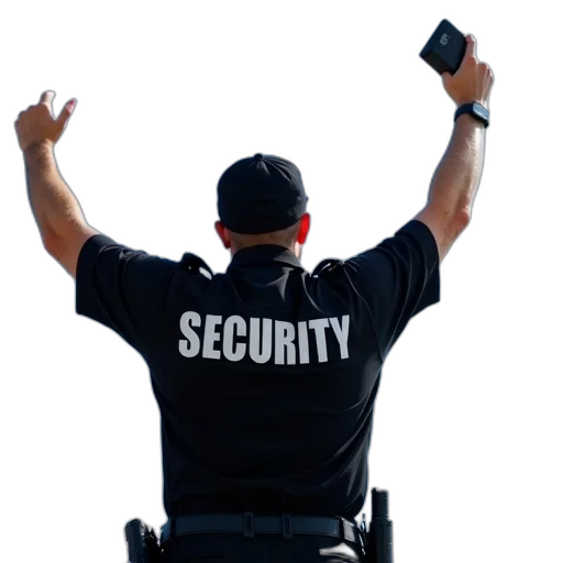 staff, weapon, man, black, security, uniform, word, back transparent PNG cut-out