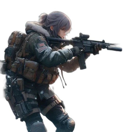 weapon, jacket, staff, concept art, 3d render, cyberpunk, photorealistic, armed transparent PNG cut-out