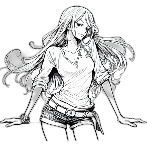 hair, staff, creature, concept art, cartoon, comic book art, anime, monochrome transparent PNG cut-out