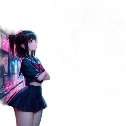 dress, jacket, robot, concept art, anime, 3d render, cyberpunk, neon lights transparent PNG cut-out