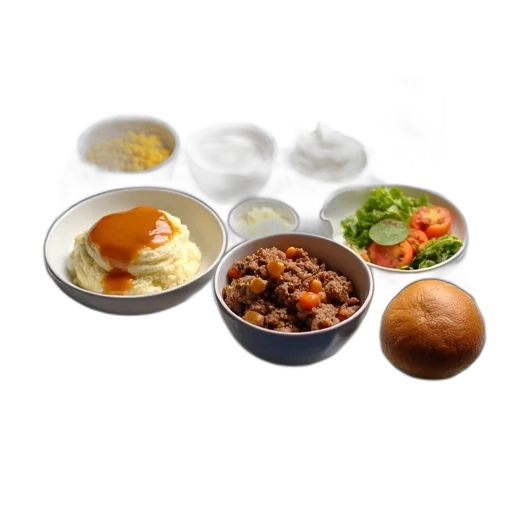 food, 3d render, photorealistic, tray, variety, items, displayed, there transparent PNG cut-out