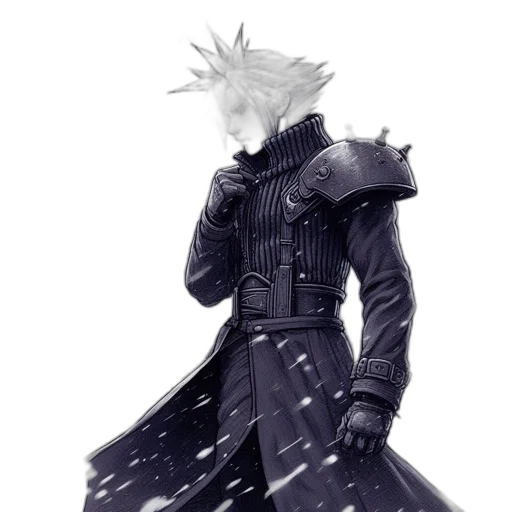 jacket, staff, mask, sword, concept art, fantasy art, watercolor, pixel art transparent PNG cut-out
