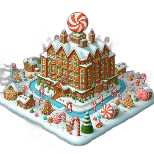 building, 3d render, concept art, snow, city street, festive, winter, scene transparent PNG cut-out
