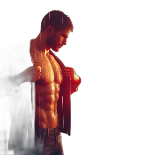 photorealistic, concept art, 3d render, comic book art, neon lights, red, man, displays transparent PNG cut-out