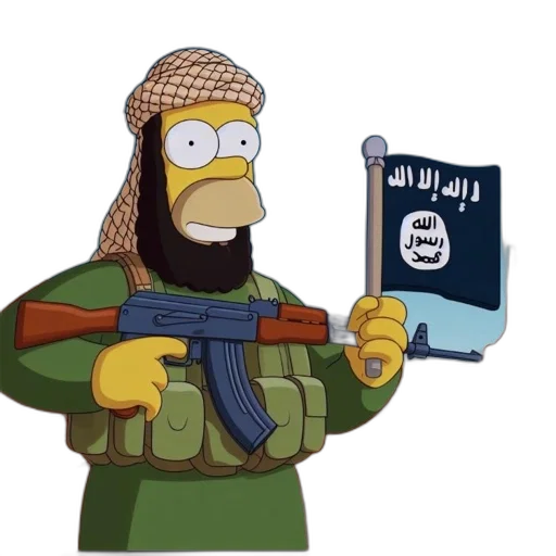 weapon, cartoon, simpsons, character, wears, military, gear, donning transparent PNG cut-out