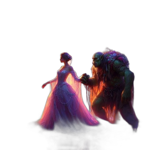 creature, dress, crown, hair, concept art, fantasy art, pixel art, 3d render transparent PNG cut-out