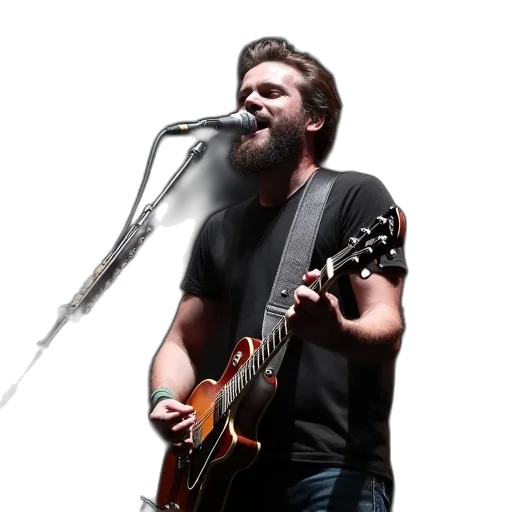 bearded, guitarist, singing, stage, guitar, front, him transparent PNG cut-out