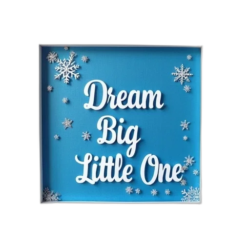 framed, picture, blue, canvas, white, snowflakes, scattered, across transparent PNG cut-out