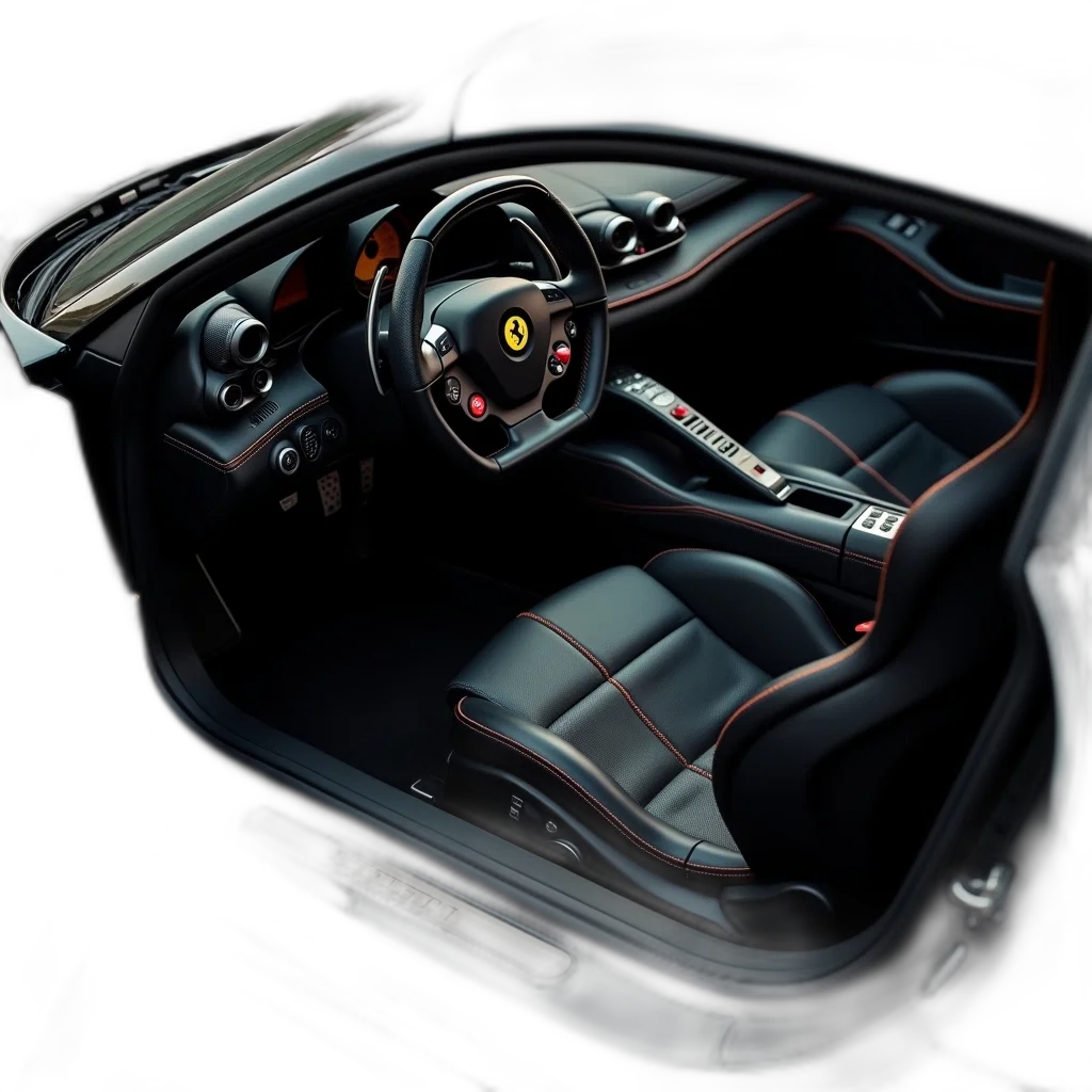 car, photorealistic, interior, luxury, sports, black, leather, seat transparent PNG cut-out