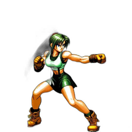 weapon, pixel art, concept art, 3d render, anime, green, female, fighter transparent PNG cut-out