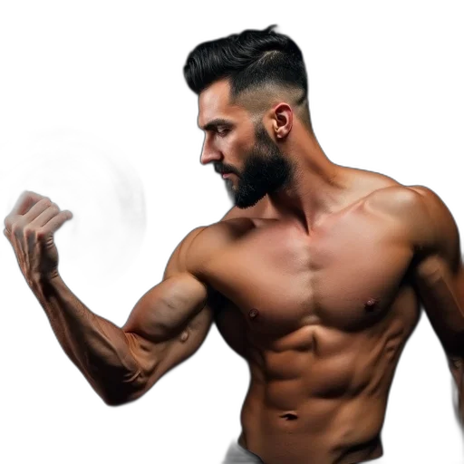 hair, weapon, photorealistic, 3d render, concept art, oil painting, muscular, man transparent PNG cut-out