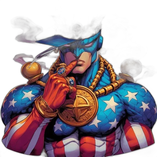 comic book art, concept art, fantasy art, muscular, patriotic, figure, pink, glowing transparent PNG cut-out