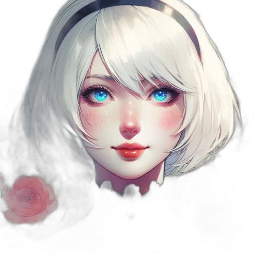 face, robot, mask, flower, fantasy art, concept art, anime, photorealistic transparent PNG cut-out