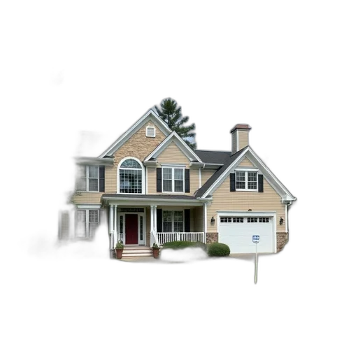 building, 3d render, photorealistic, concept art, watercolor, two-story, house, gabled transparent PNG cut-out