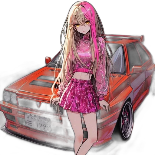 car, dress, jacket, weapon, anime, vaporwave, cartoon, concept art transparent PNG cut-out