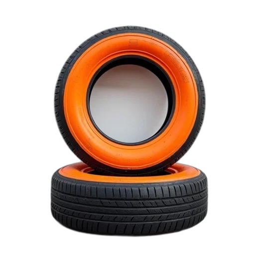 car, tire, stand, orange, tyre, white, wall, behind transparent PNG cut-out