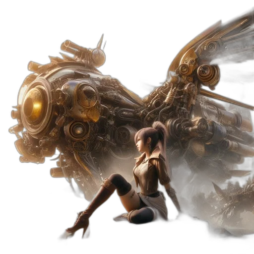 robot, weapon, creature, concept art, fantasy art, 3d render, cyberpunk, golden transparent PNG cut-out