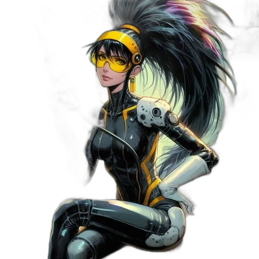 staff, concept art, fantasy art, comic book art, cyberpunk, golden, dark, female transparent PNG cut-out