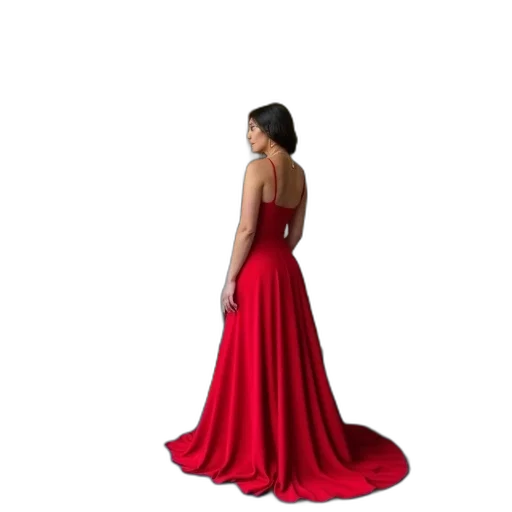 dress, jewelry, photorealistic, 3d render, red, dark, woman, standing transparent PNG cut-out
