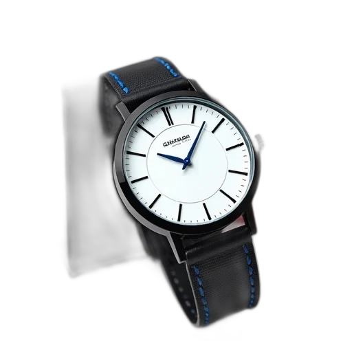 jewelry, 3d render, photorealistic, black, wristwatch, white, face, blue transparent PNG cut-out