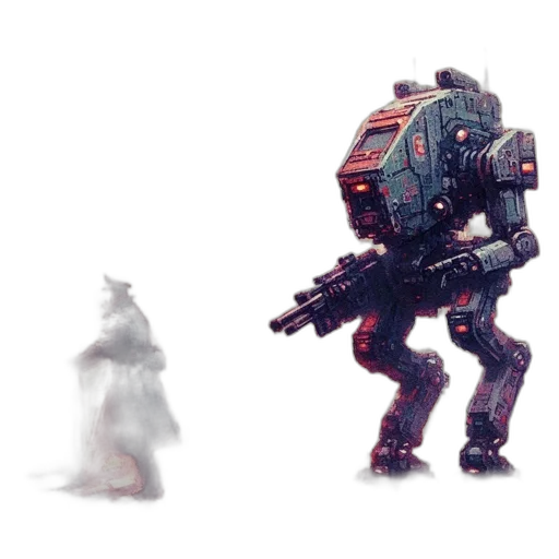 robot, weapon, creature, concept art, pixel art, cyberpunk, fantasy art, outer space transparent PNG cut-out