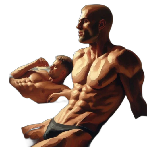 photorealistic, concept art, oil painting, comic book art, two, athletic, individuals, sit transparent PNG cut-out