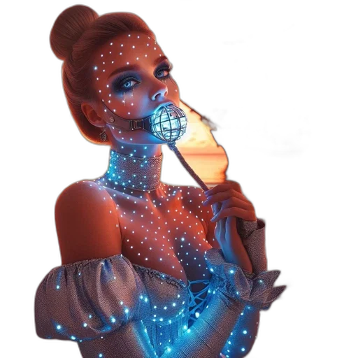 jewelry, mask, staff, robot, concept art, 3d render, fantasy art, cyberpunk transparent PNG cut-out