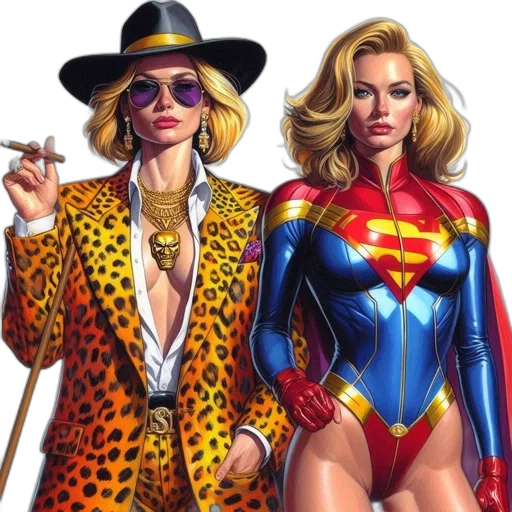 comic book art, concept art, cartoon, fantasy art, two, female, figures, stand transparent PNG cut-out