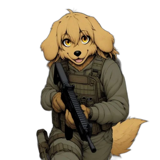 weapon, animal, staff, jacket, pixel art, anime, cartoon, concept art transparent PNG cut-out