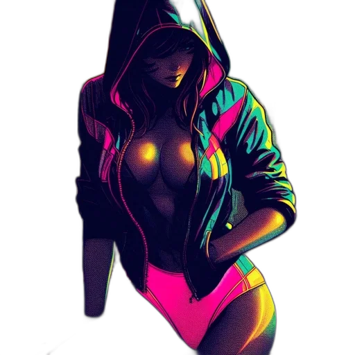 jacket, dress, mask, robot, cyberpunk, comic book art, concept art, pixel art transparent PNG cut-out