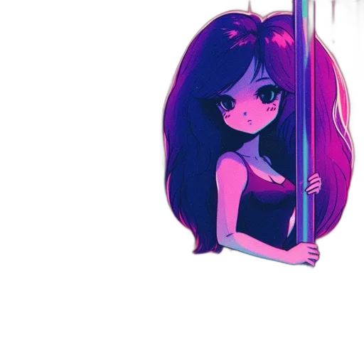 dress, umbrella, hair, sword, anime, pixel art, vaporwave, cartoon transparent PNG cut-out