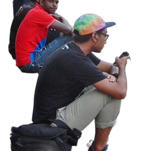staff, weapon, umbrella, hat, photorealistic, man, tie-dye, sits transparent PNG cut-out