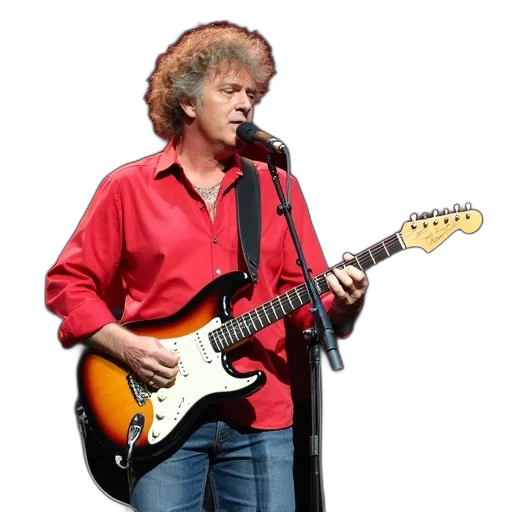 jacket, hair, man, curly, playing, electric, guitar, stage transparent PNG cut-out