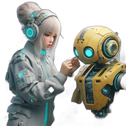robot, jacket, weapon, concept art, cyberpunk, 3d render, fantasy art, outer space transparent PNG cut-out