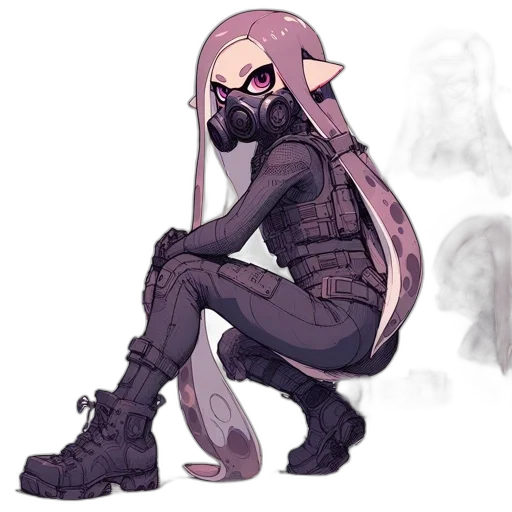 mask, jacket, creature, weapon, concept art, cyberpunk, pixel art, anime transparent PNG cut-out