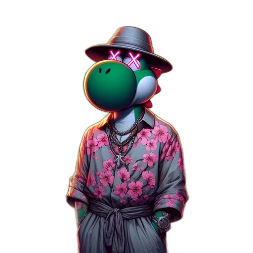 jacket, hat, staff, mask, vaporwave, concept art, 3d render, cyberpunk transparent PNG cut-out