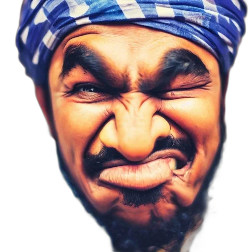 face, mask, hat, photorealistic, cartoon, concept art, close-up, portrait transparent PNG cut-out