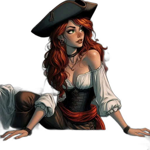 dress, comic book art, fantasy art, concept art, cartoon, woman, dressed, pirate transparent PNG cut-out
